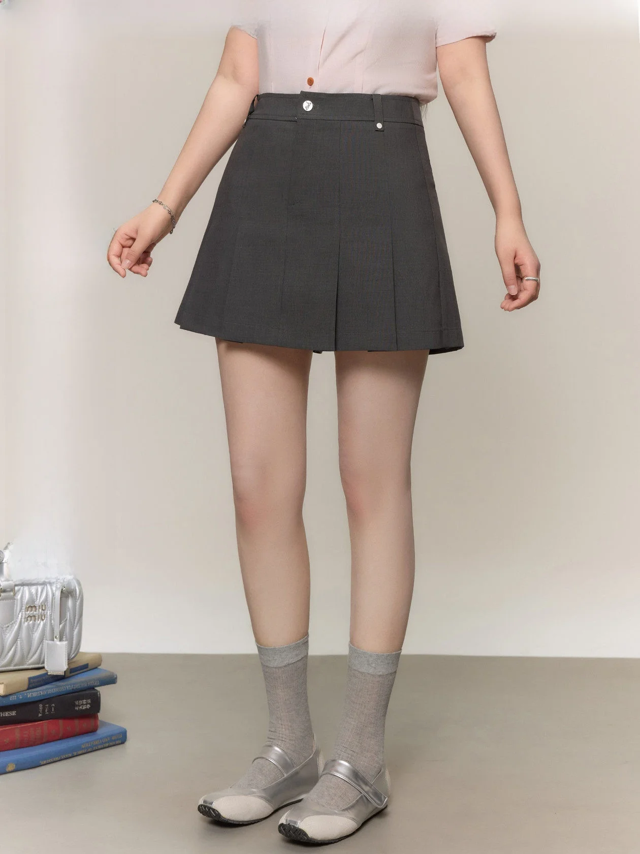 

Юбка-трапеция с высокой талией и плиссировкой больших размеров, универсальная, для повседневного образа, от Jululook, короткая, из смесового полиэстера