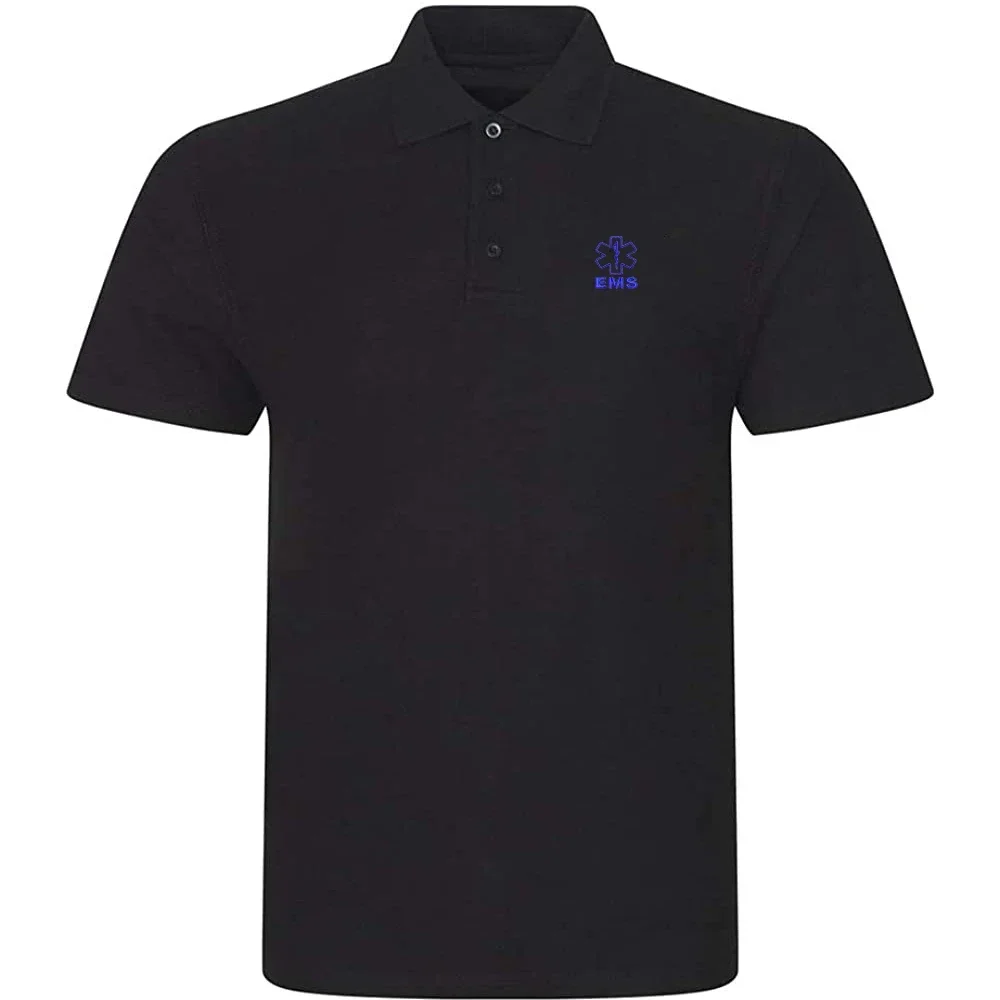 Lyprerazy Men's Casual Polo Shirt EMS - Emergency Medical Services Embroidered Short Sleeve Golf Polo-Shirt