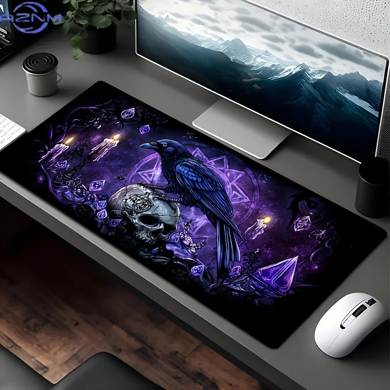 Xxl gótico corvo crânio mouse pad tapete de mesa roxo corvo crânio velas estrela teclado tapete para computador portátil gaming