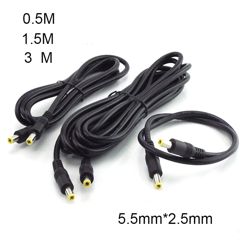 0.5/1.5/3M DC 12V 10A Power Supply Splitter Male To Male Connector 5.5mm*2.5mm Plug Power Adapter Extension Cable C4