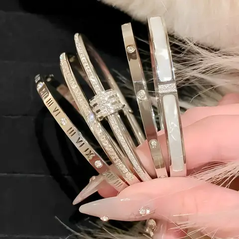 Yupsk 5 sztuk/zestaw Srebrne Bransoletki ze Stali Nierdzewnej z Błyszczącymi Cyrkoniami, Możliwość Układania w Stos, Biżuteria Damska na Prezent