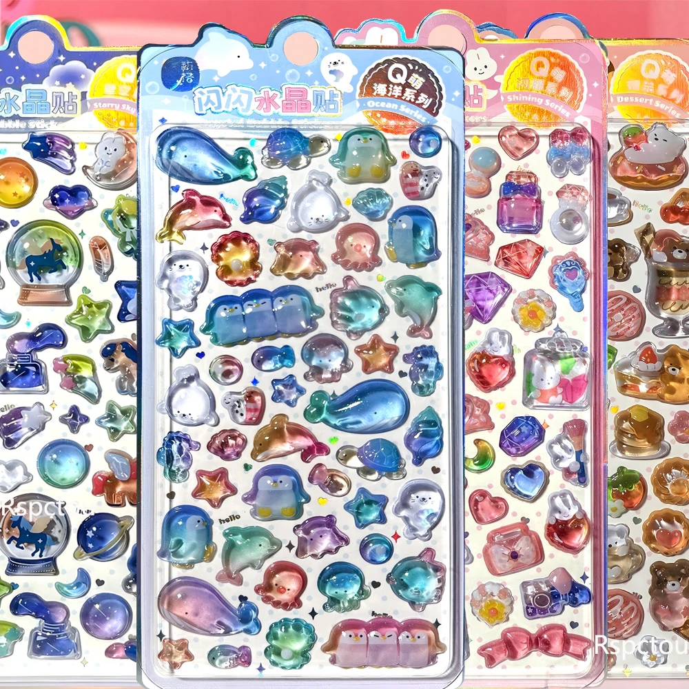 

Набор из 4 милых 3D-наклеек с животными и десертами, водонепроницаемые, для ноутбуков, телефонов, канцелярских принадлежностей, кристальные декоративные стикеры