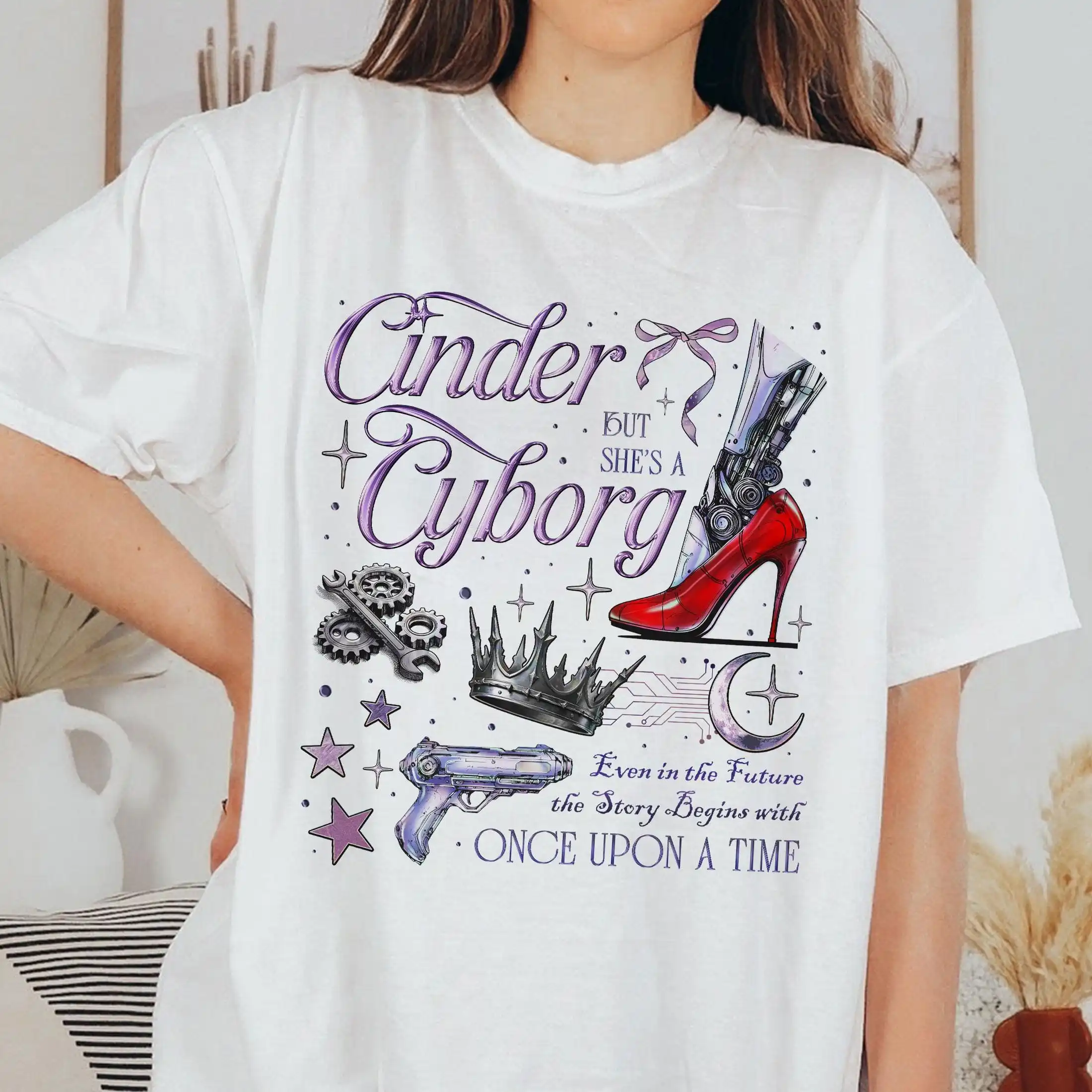 The Lunar Chronicles T-shirt, Cinder But She’s A Cyborg T-shirt, Cinder Scarlet Romantasy Gift for Bookish Tee Shirt