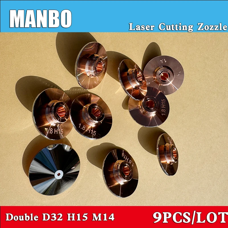 MANBO 9 Stück Faserlaserdüsen, ein- und zweischichtig verchromt, D32 H15 M14 Kaliber 1,0-5,0 mm für Raytools Precitec WSX Laser – Detail 5