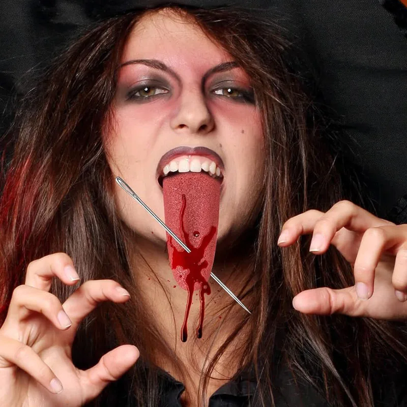 Fun Fake Tongue Gagas scherzi pratici per bambini adulti ago in acciaio Piercing alla lingua puntelli del mago giocattoli di imitazione di Halloween scherzi