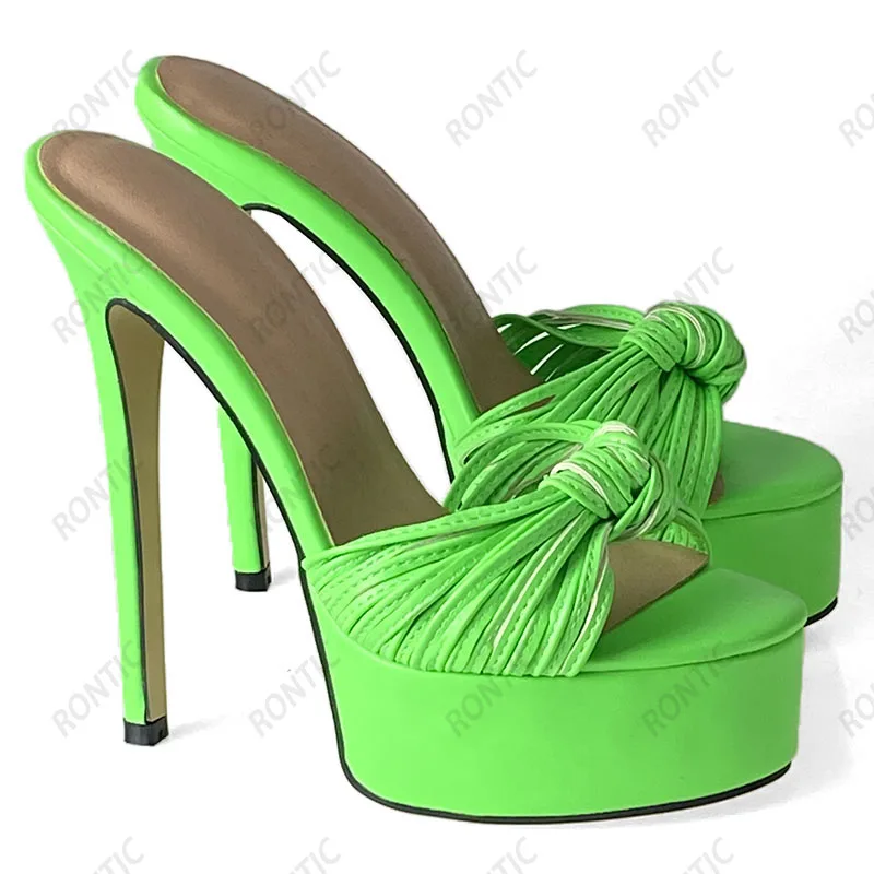 Rontic اليدوية المرأة منصة البغال الصنادل مثير عقدة Stiletto الكعوب المفتوحة تو جميلة الأسود فستان الحفلات لنا حجم 5-20