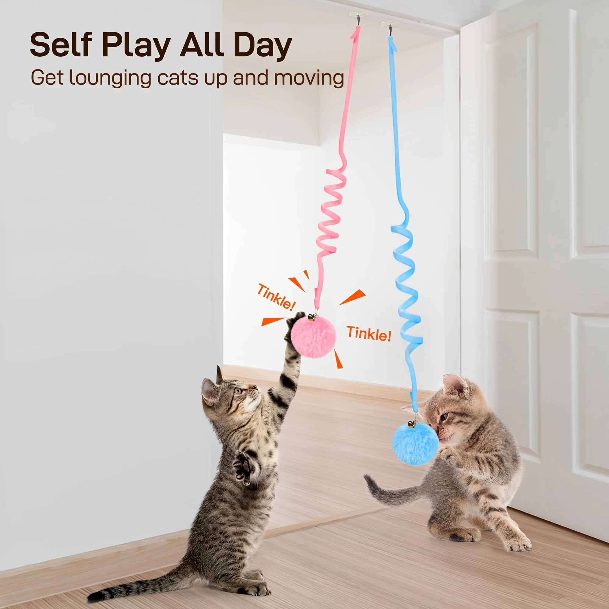 1pc Suction Cup Spring Fur Ball Retractable Cat Teaser with Bells Colorful Elastic Strings Fluffy Balls Cat Toy Pet Supplies