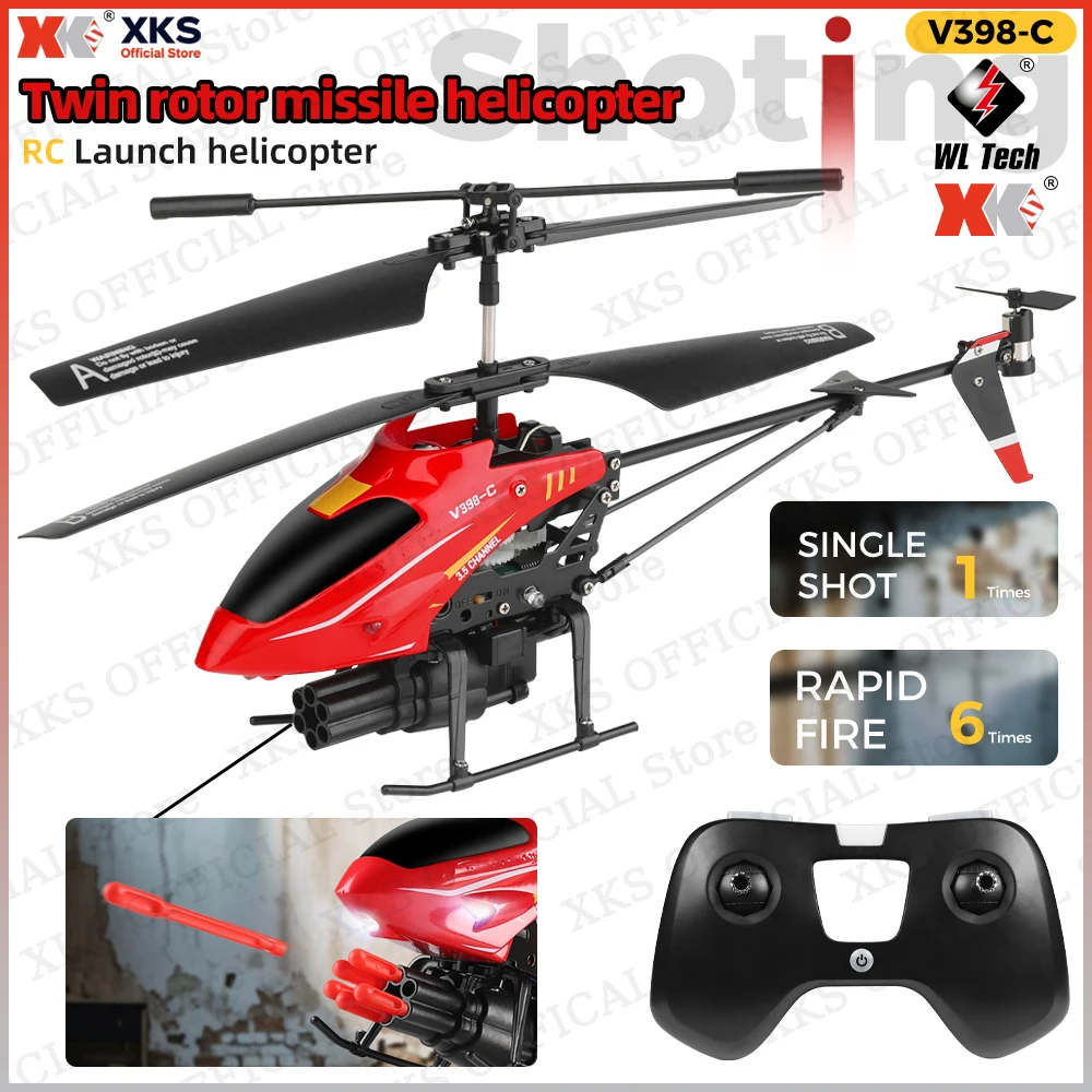 

XKS WLtoys V398-C RC Helicopter 2.4GHZ 6-Axis Gyro Pressure Altitude Hold Launch Function Remote Control Aircraft Toy for Kids