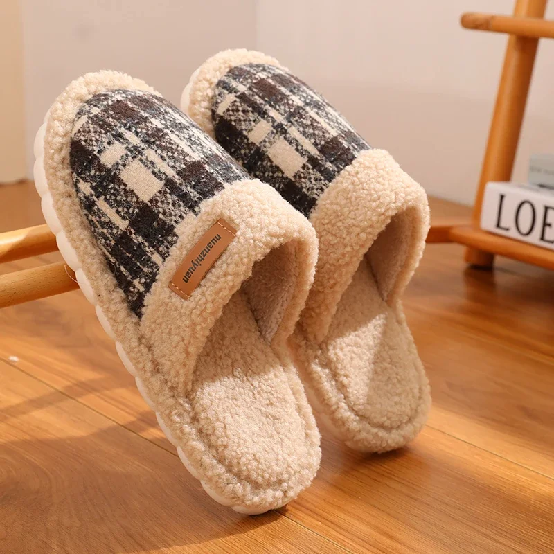 Slippers for Home Add Velvet Winter Indoor Couple Women Home Shoes Soft and Comfortable Ventilate Fluffy Wear-resistant Fashion