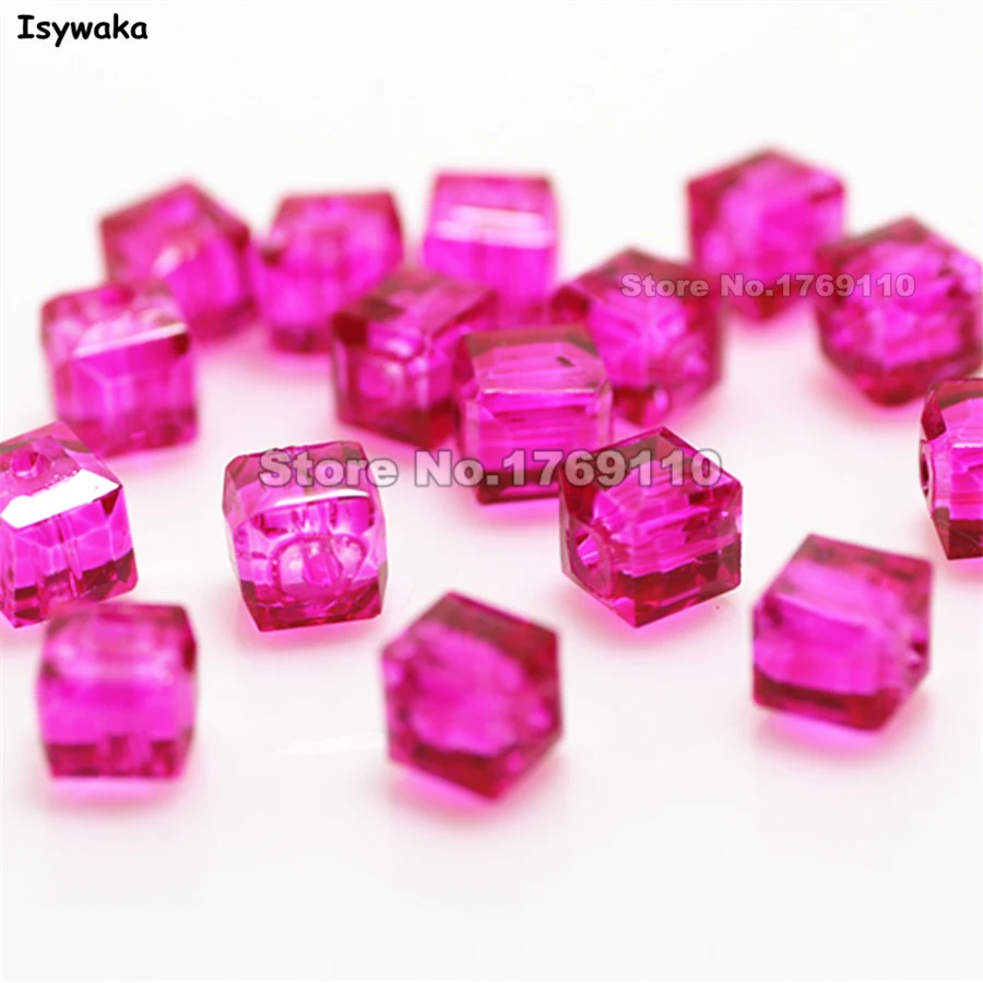 Isywaka 100pcs Rose Color Square 6mm Austria Crystal Beads Charm Glass Beads Loose Spacer Bead for DIY Jewelry Making