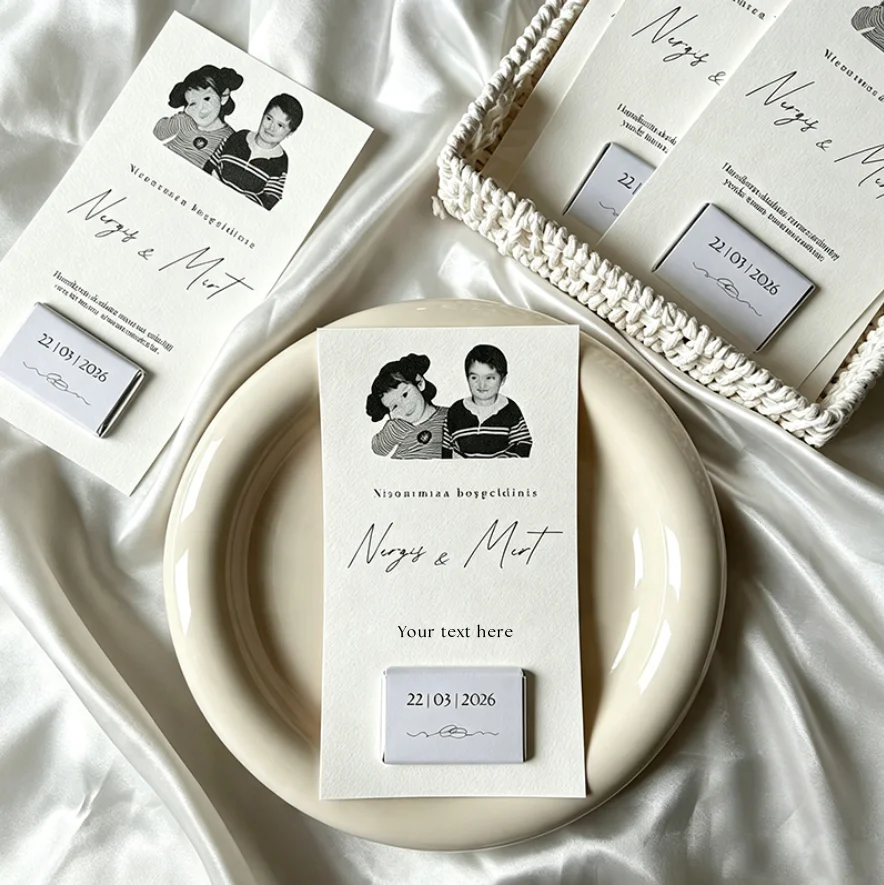 Personalisierte strukturierte Hochzeitsgeschenkkarte für Gäste aus Baumwollpapier mit Namens- und Textdruck, Verlobungsdekoration, Pralinen, Brautgeschenk