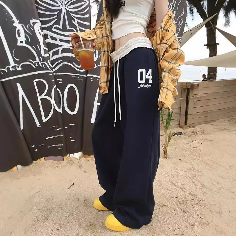 GG Letter Fashion Color Retro Sports Pants for Women in Spring Summer High Waisted and Drooping Casual Pants Loose Pants Versati
