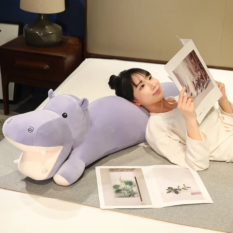 88/120CM Cartoon Hippo Plush Long Pillow Soft Stuffed Huggable Hippo Back Pillow Kawaii Bedroom Decor  Cute Gift  For Friends