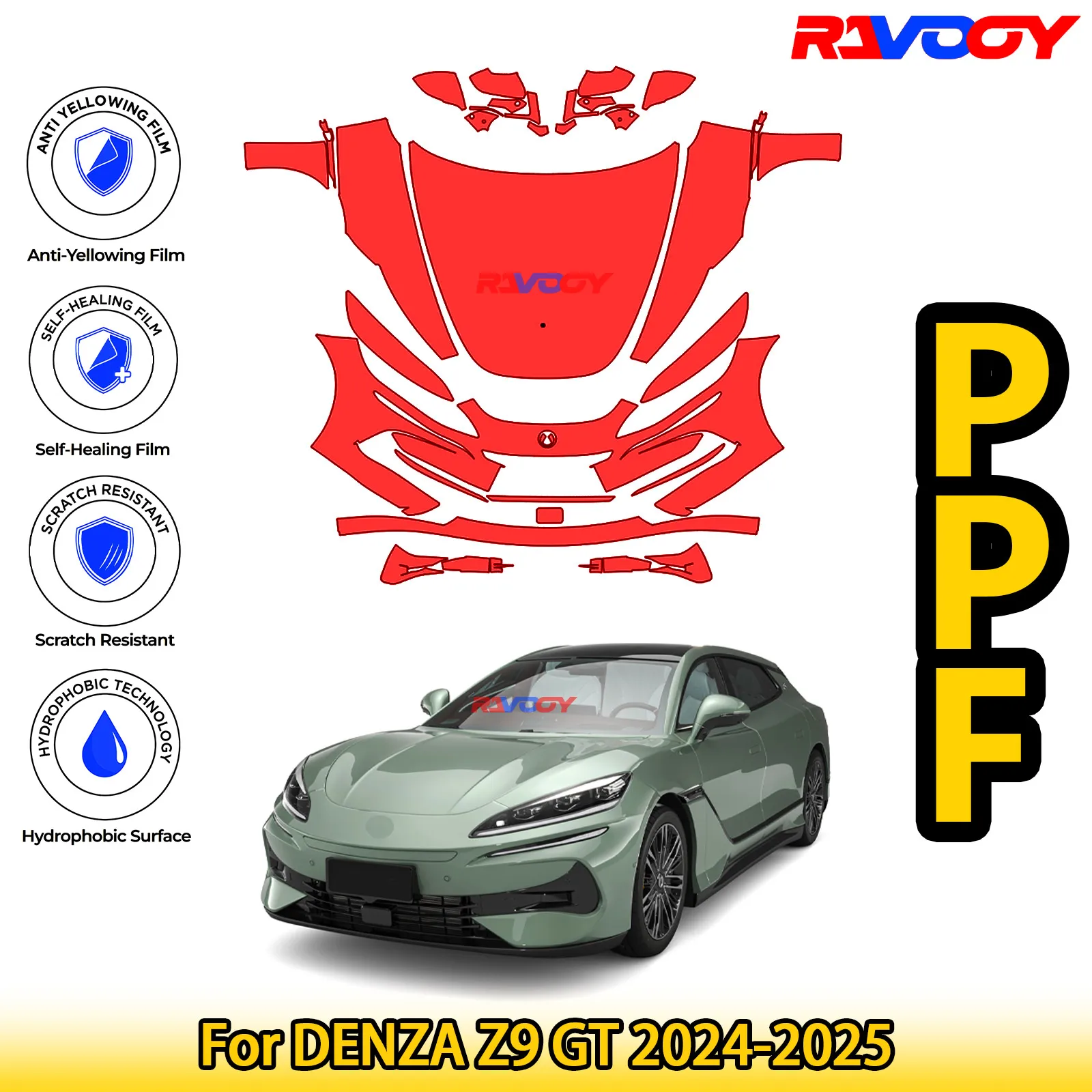 

Для DENZA Z9 GT 2024-2025 глянцевая матовая черная предварительно вырезанная передняя PPF комплект защитной пленки для краски