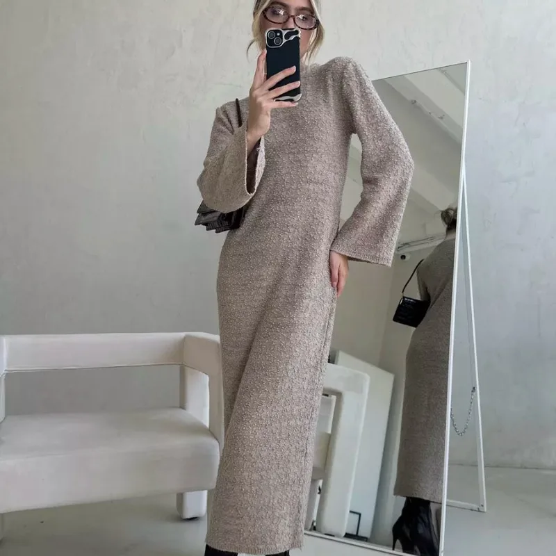 فستان طويل محبوك فضفاض كبير الحجم