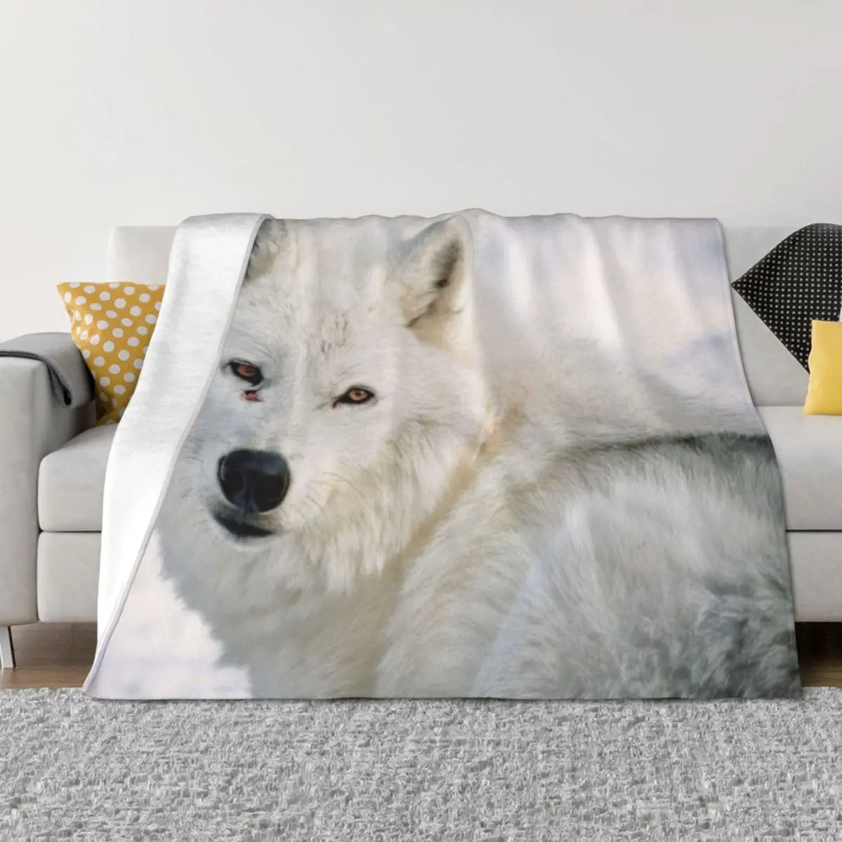 

Arctic Wolf Throw Blanket Sofas Thermals For Travel Sleeping Bag Camping Blankets