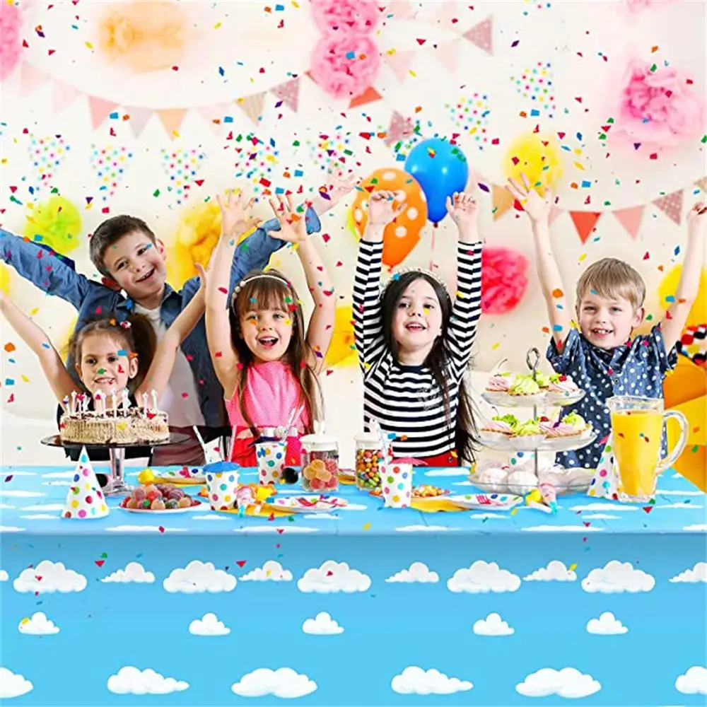 Blue Sky White Clouds Party Supplies Tablecloth for Kids Disposable Table Cover Favor Cartoon Story Birthday Festival Decoration