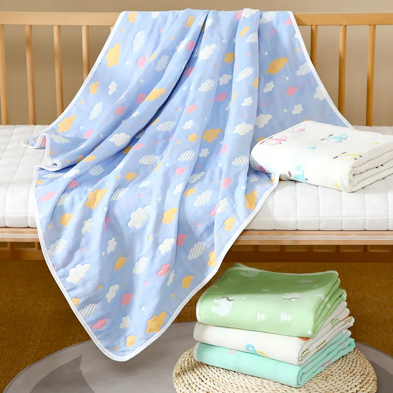 6 Layers Muslin Baby Cotton Blanket Pure Cotton Bubble Muslin Infant Kids Swaddle Sleeping Baby Blanket Bedding 110x110cm