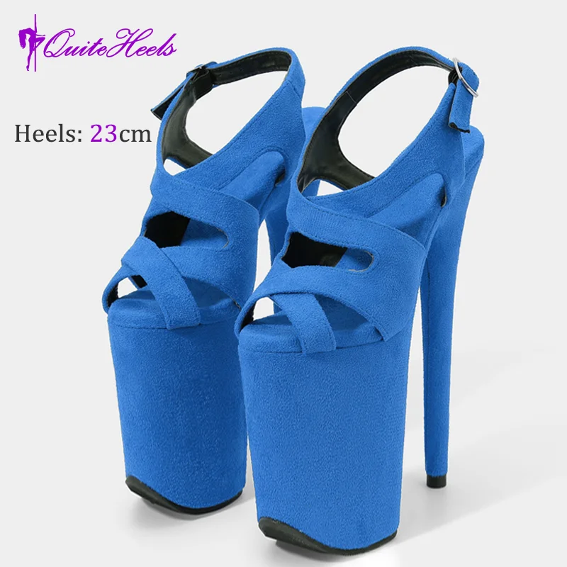 23CM High Heels Hot Hand-Made Suede Sexy Women'S Pole Shoes Stripper Heels Platform High Heel Sandals