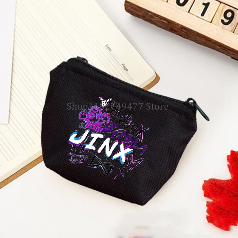 Anime game Arcane Jinx League of Legends LOL coin purse canvas small wallet zipper storage coin change key headphone bag Gifts