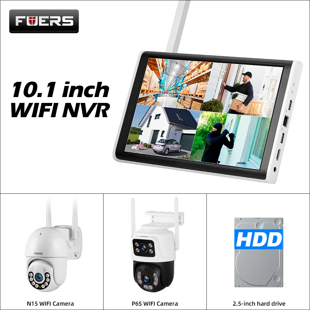 Fuers H.265 10.1inch LCD Screen 8CH Wireless NVR Security DIY Outdoor Camera WIFI System Surveillance CCTV Audio Video Recorder