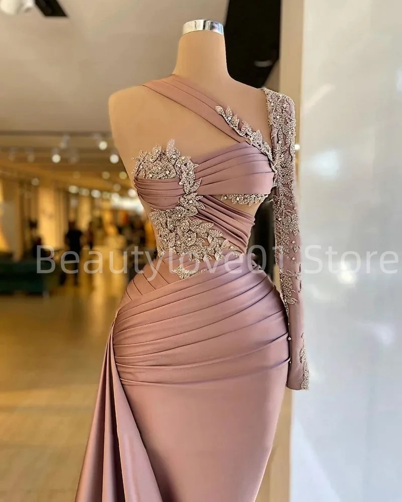 Luxury simple Fashion One Shoulder For Woman Evening Dresses Beaded Lace Prom Gowns Formal Beach Party Vestidos De Soriee