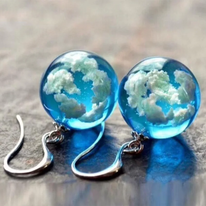 Creative Design Glow-in-the-dark Planet Blue Sky and White Clouds Spherical Earrings for Girls Mori Style Fashion Earrings