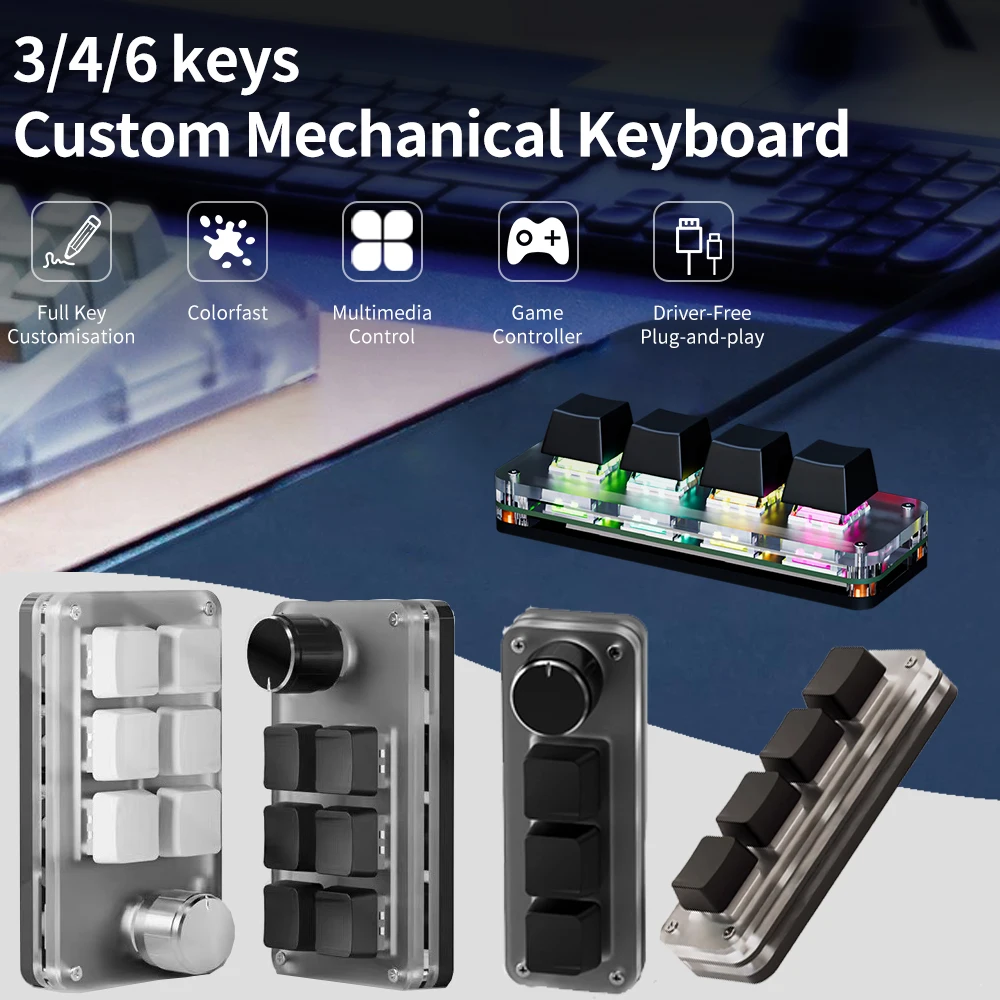 لوحة مفاتيح ميكانيكية ماكرو صغيرة 3/4/6 مفاتيح USB RGB ألعاب مخصصة برمجة لوحة مفاتيح محمولة مفتاح مبادلة ساخن لموسيقى فوتوشوب