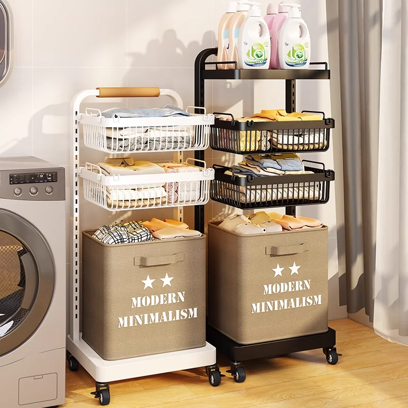

Movable Adjustable Dirty Clothes Basket Bucket Storage Basket Toilet Kitchen Layered Organizing Shelves Bathroom Canvas Basket