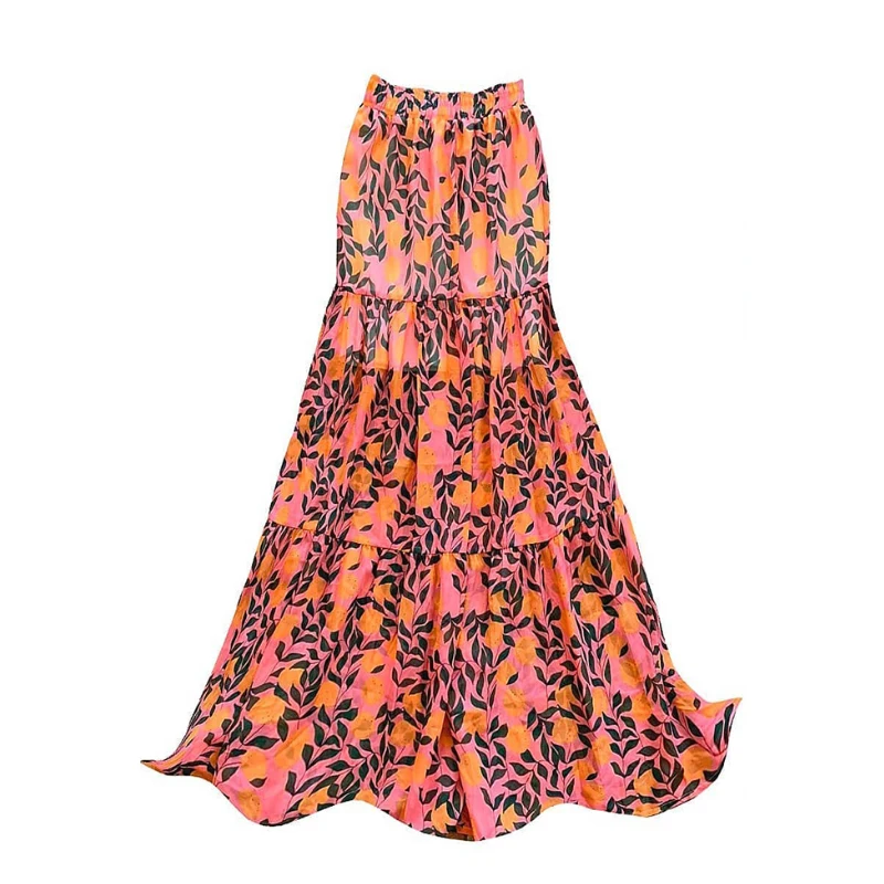 2023 One-piece Swimsuit Women\'s Irregular Ruffle Binding Design Swimwear Single-shoulder Bathing Suit Orange Flower Print Set