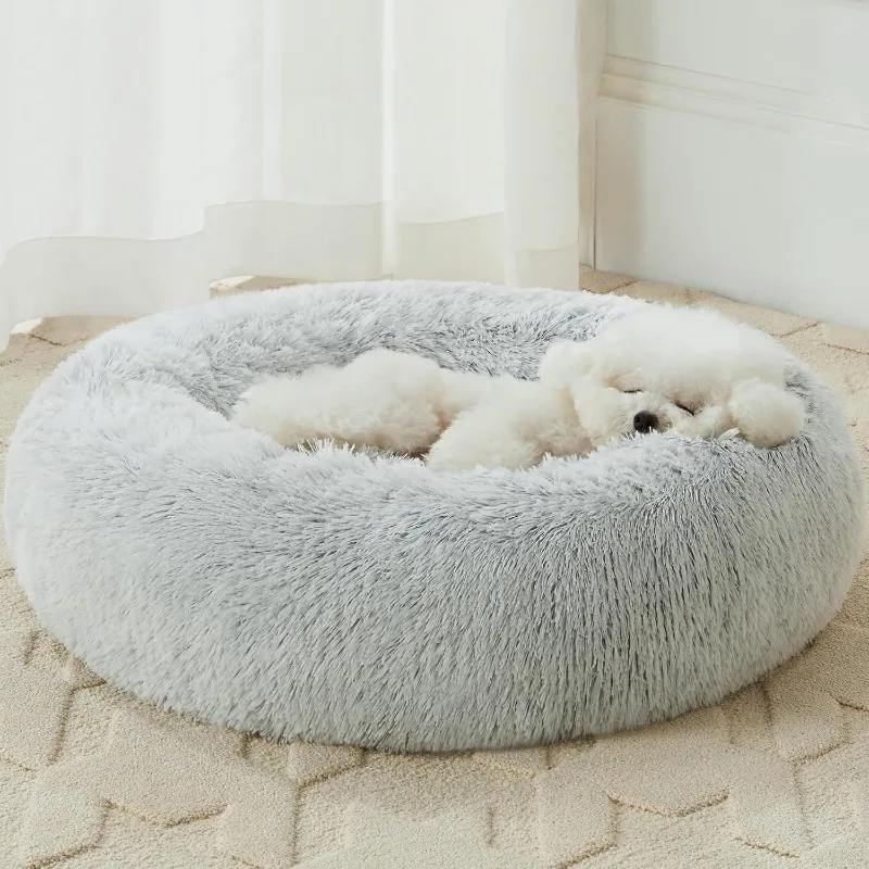 

Calming Dog Bed Cat Bed Donut, Faux Fur Pet Bed Self-Warming Donut Cuddler, Comfortable Round Plush Dog Beds