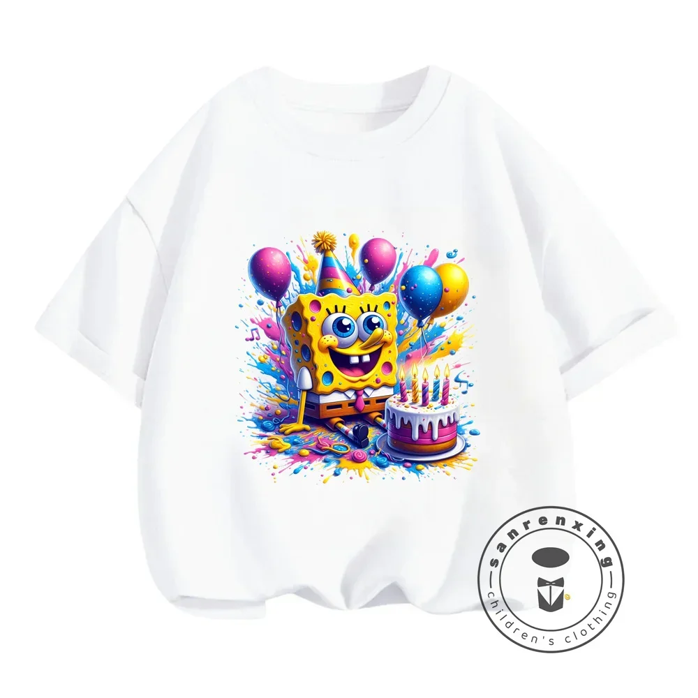 Anime-Inspired SpongeBob Print T-shirt Boys Girls Cute Hip-Hop O-neck Style Perfect for Summer Fashion at an Affordable Price