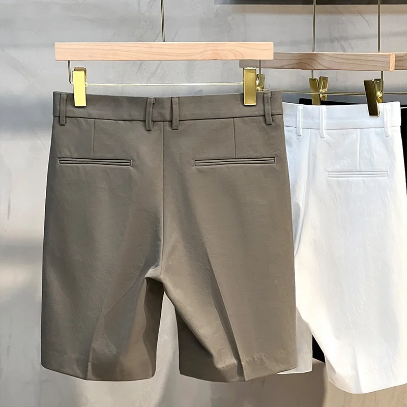 Men's Fashion Korean Style Slim Casual Shorts White Casual Mid-Length Pants Trendy Summer Thin Dress Pants