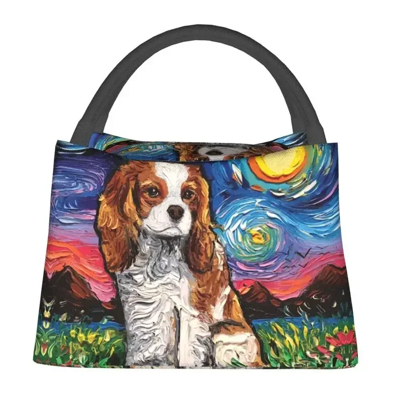 

Custom Cavalier King Charles Spaniel Pet Portraits Art Insulated Lunch Bags for Waterproof Dog Thermal Cooler Bento Box