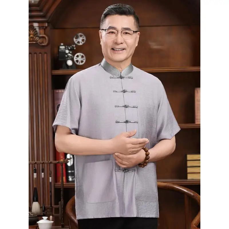 

Tai Chi Tang Suit T 54328 Summer Men's Ethnic Clothing Traditional Chinese Costume for Middle-Aged And Elderly