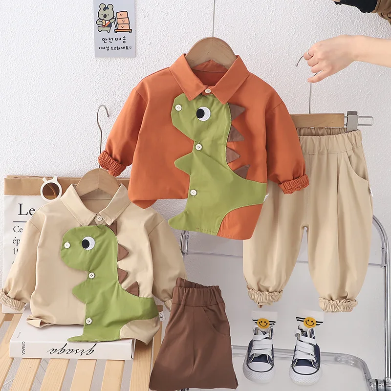 Toddler Outfits 2024 Baby Spring Boy Clothes 1 To 2 Years Cartoon Dinosaur Long Sleeve Shirts Pants Tracksuit for Kids Boys Suit