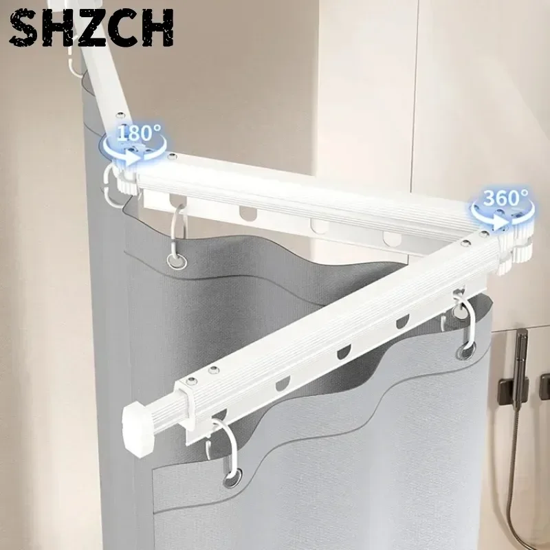 No Drill Folding Shower Curtain - Waterproof Mildew-Resistant Aircraft Aluminum Bathroom Rod for Wet-Dry Separation
