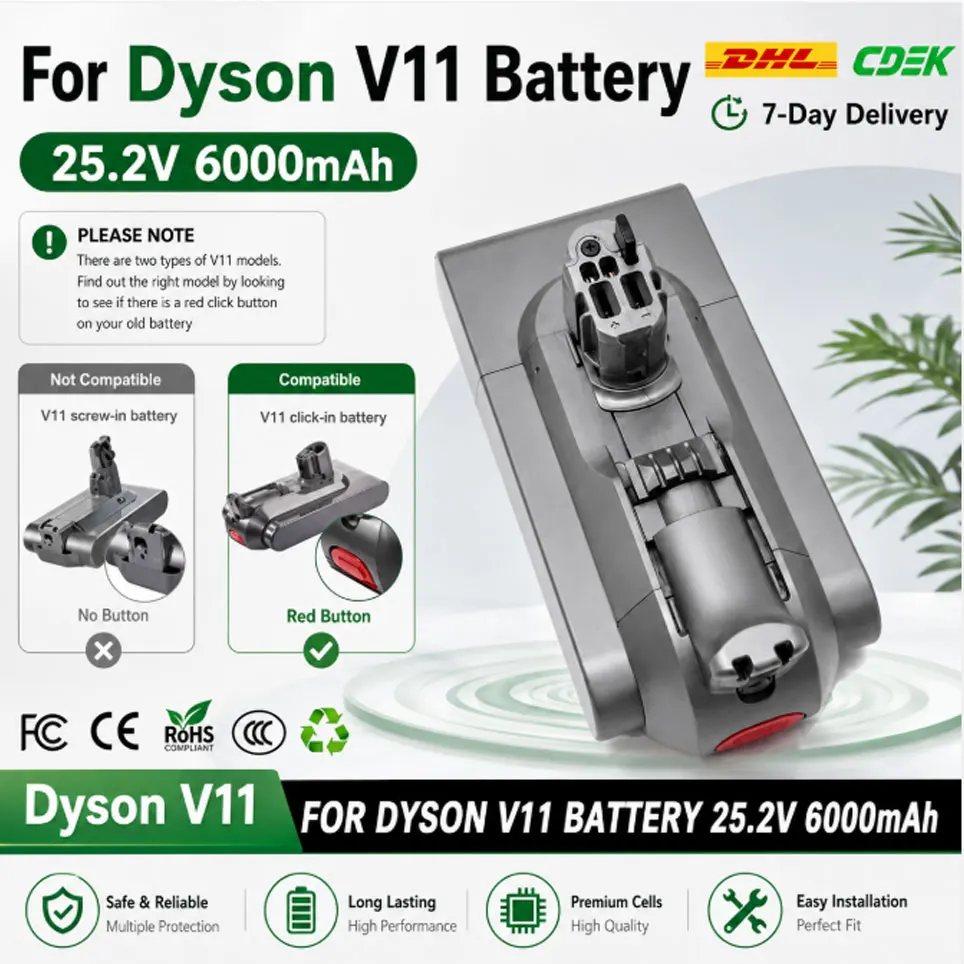 25,2V 6000mAh Akku für Dyson V11 SV15 SV16 SV17 SV18 SV22, V11 Animal Fluffy Staubsauger Li-Ionen-Akku