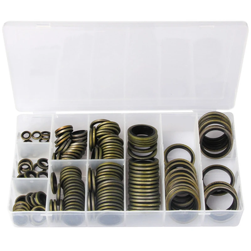 

100-180pcs Bonded Sealing Ring Kit Metal Rubber Drain Screw Plumbing Gasket Oil Resistant High Temperature Combined Seal Washer