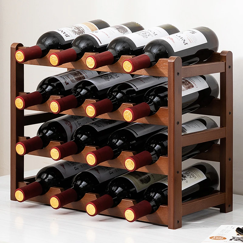 

Mini Bamboo Wine Rack Bottles Shelves Storage Liquor Display Cabinet Vintage Sitting Room Botellero Vino Madera Home Furniture