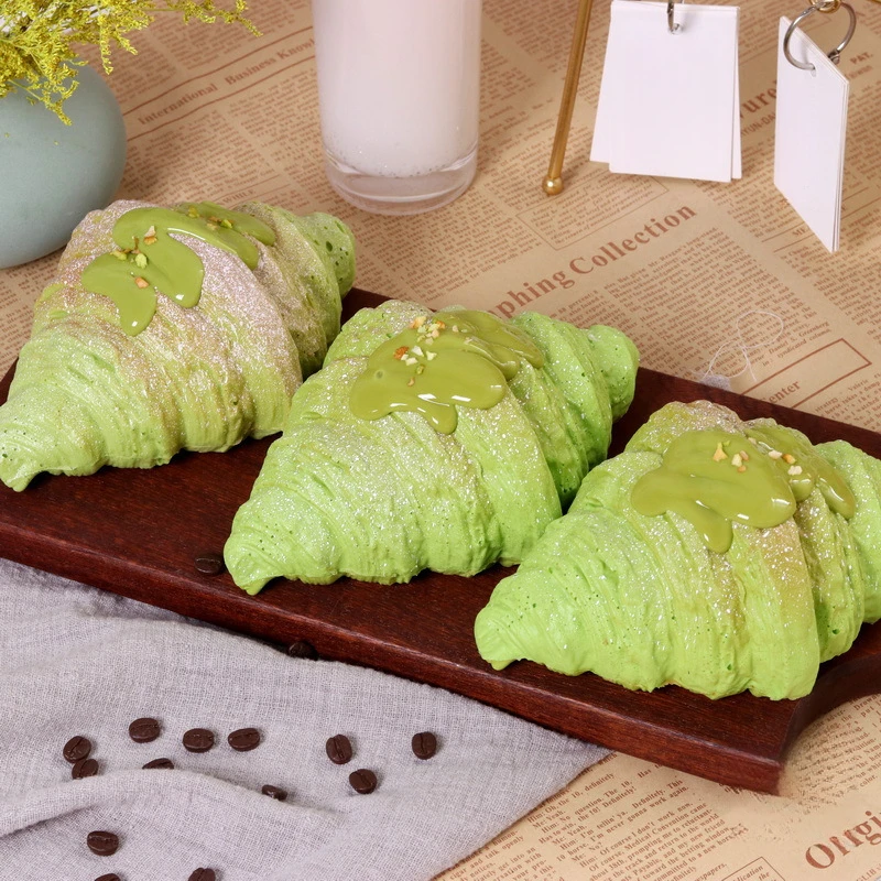 Kawaii Colorful Croissant Squishy Slow Rising Squeeze Toy, Simulated Bread Fidget Toy Soft Stress Relief Toy Gift for Kids Adult