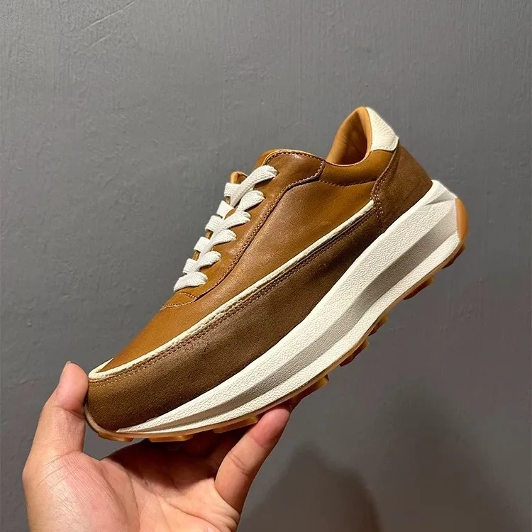 Men's 2025 Retro Running Shoes | Genuine Leather Chunky Sole Sneakers | Breathable Lace-Up Casual Athletic Vintage Style Shoes