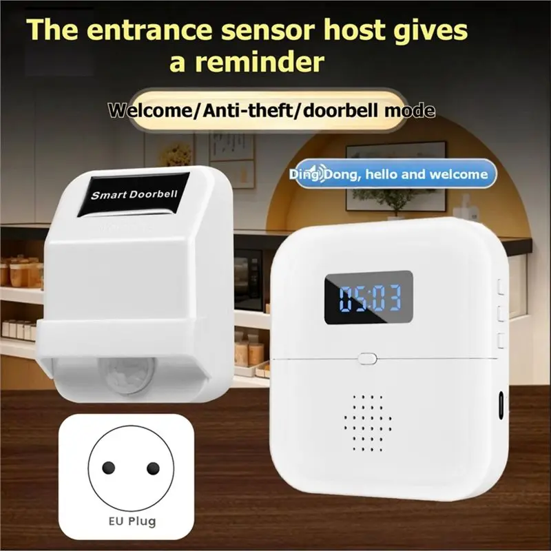 Wireless Motion Sensor Door Chime Intelligent Wireless Doorbell Welcome Doorbell For Home Business Store EU PLUG-A46I