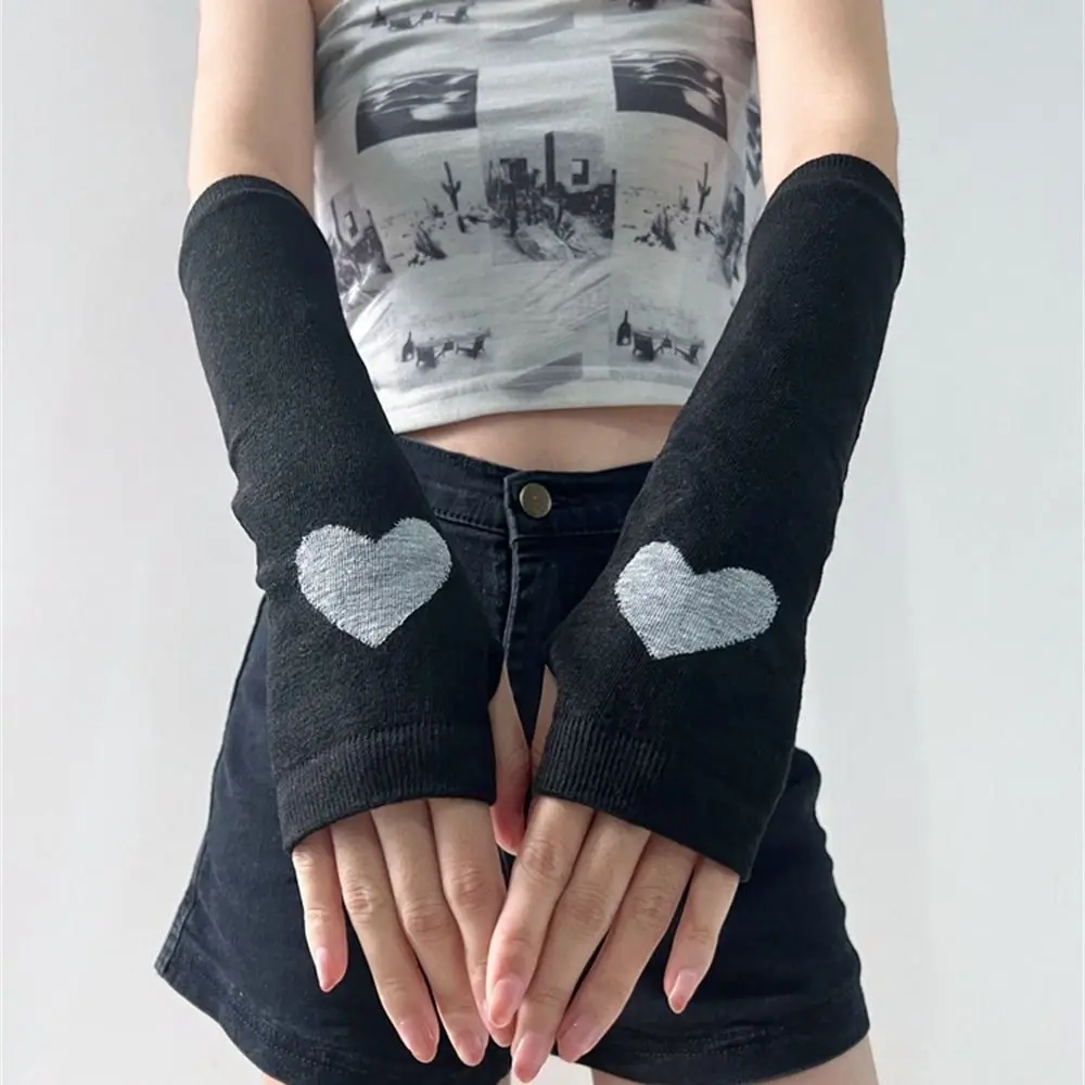 Japanese style Black Knitted Gloves Half Finger Fingerless Arm Warmers Long Wrist Gloves for Women Girls