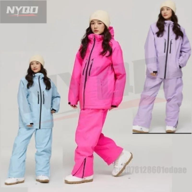 

Зимний мужской и женский теплый лыжный костюм, комплект, водонепроницаемая дышащая зимняя куртка и брюки, спортивная утепленная одежда на открытом воздухе