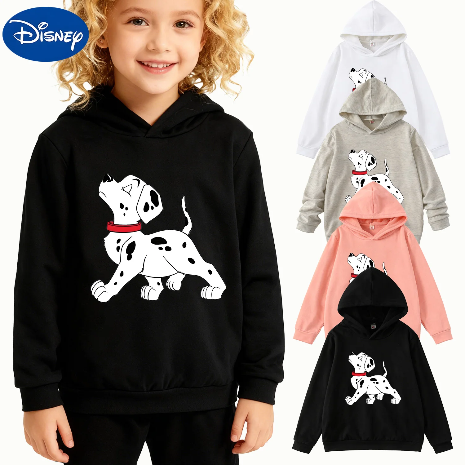 

Disney Unisex Kids Hoodie 101 Dalmatians Puppy Graphic Black Casual Pullover Sweatshirt