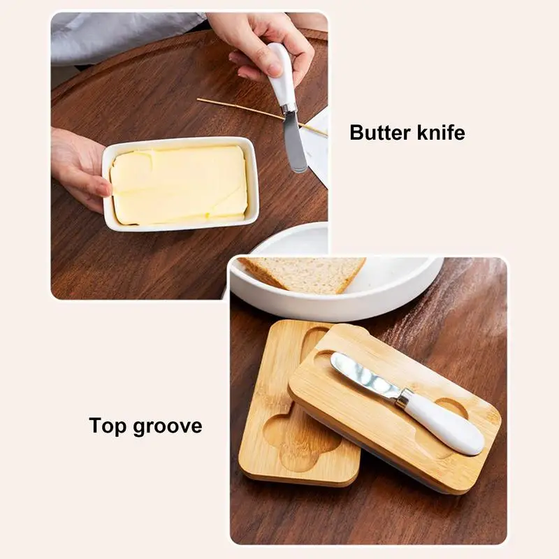 

Butter Container Ceramic Box Restaurant Sealed Storage Box Cheese Box with Knife Butter Slicer Butter Dish Tableware