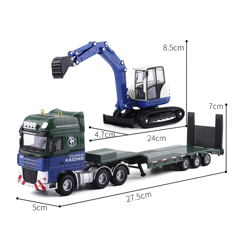 1:50 Flatbed Trailer Trucks Toy Alloy Trailer Excavator Loader Truck Model Car Toys Digger Trailers Transporter Toy Models 2022