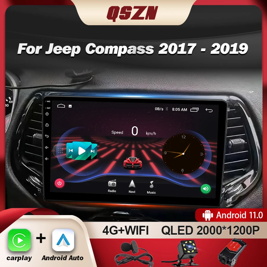 

QSZN Android 13 For Jeep Compass 2 2017-2019 Car Radio Multimedia Video Player GPS Navigation Stereo CarPlay Autoradio DSP DVD