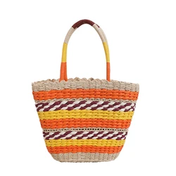 Summer Lady Shoulder Bag Hand woven Straw Bags High quality Splice Female Handbags Designer Women Bag Bohemian Casual Beach Bags